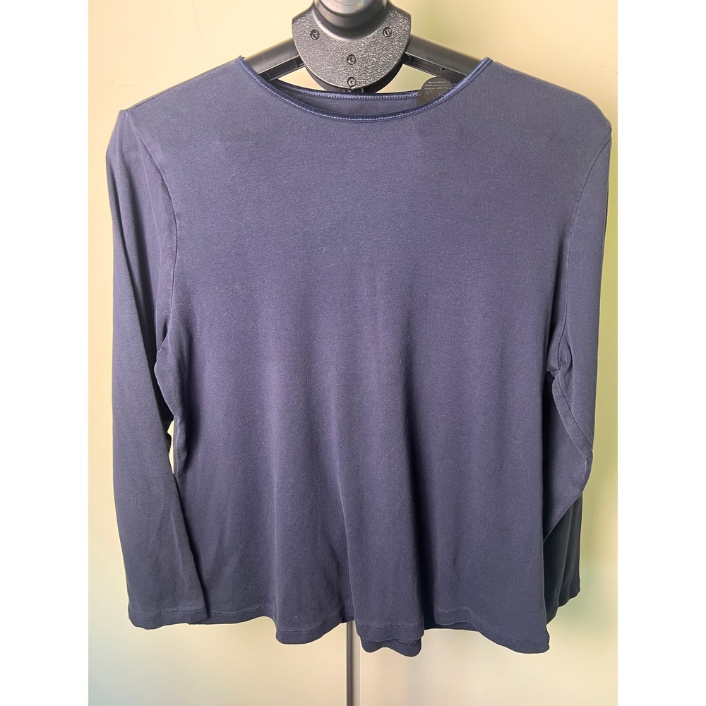 CJ Banks Long Sleeve Top Women X Navy Blue 100% Cotton Crew Neck Casual